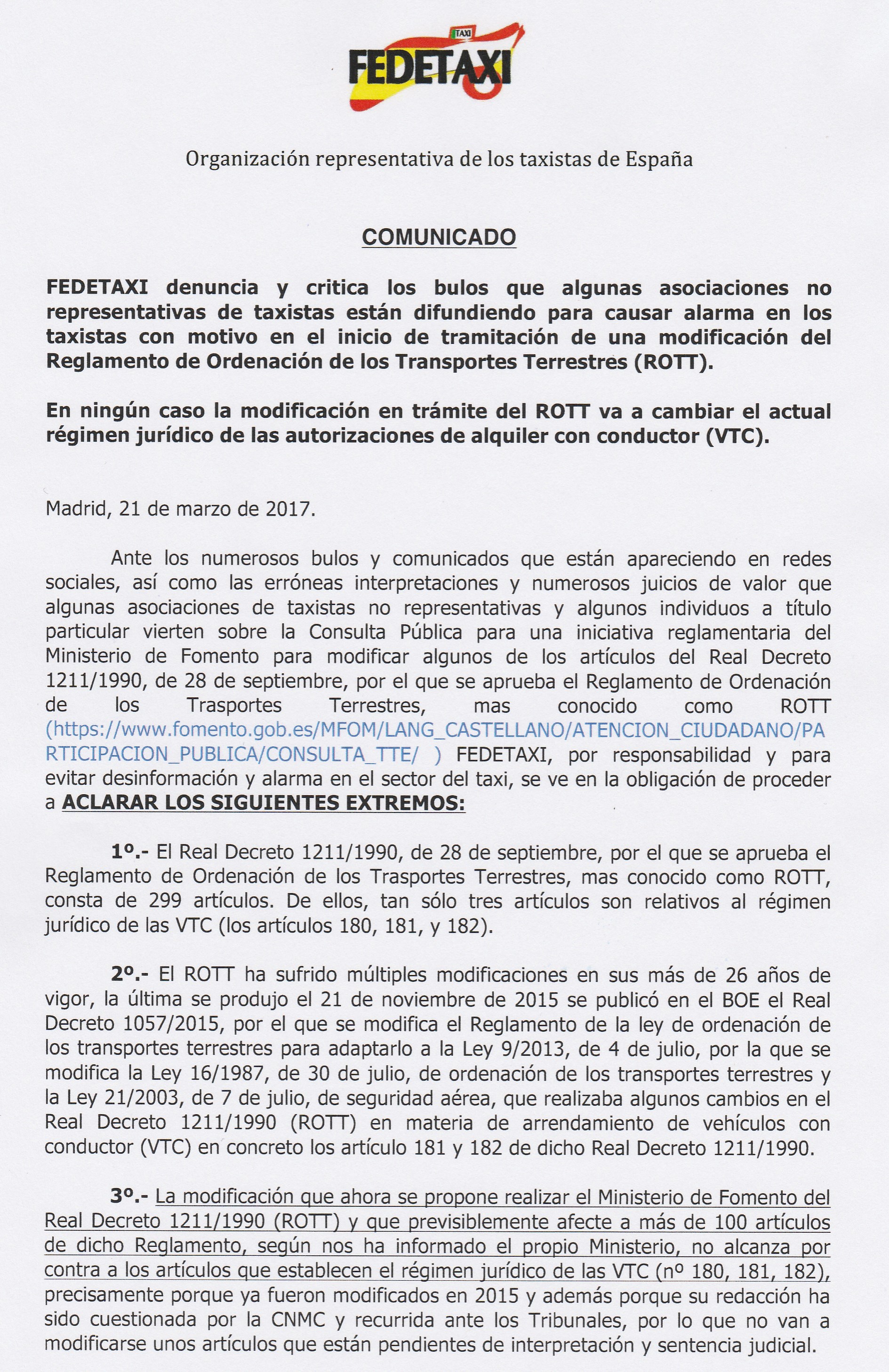 COMUNICADO FEDETAXI