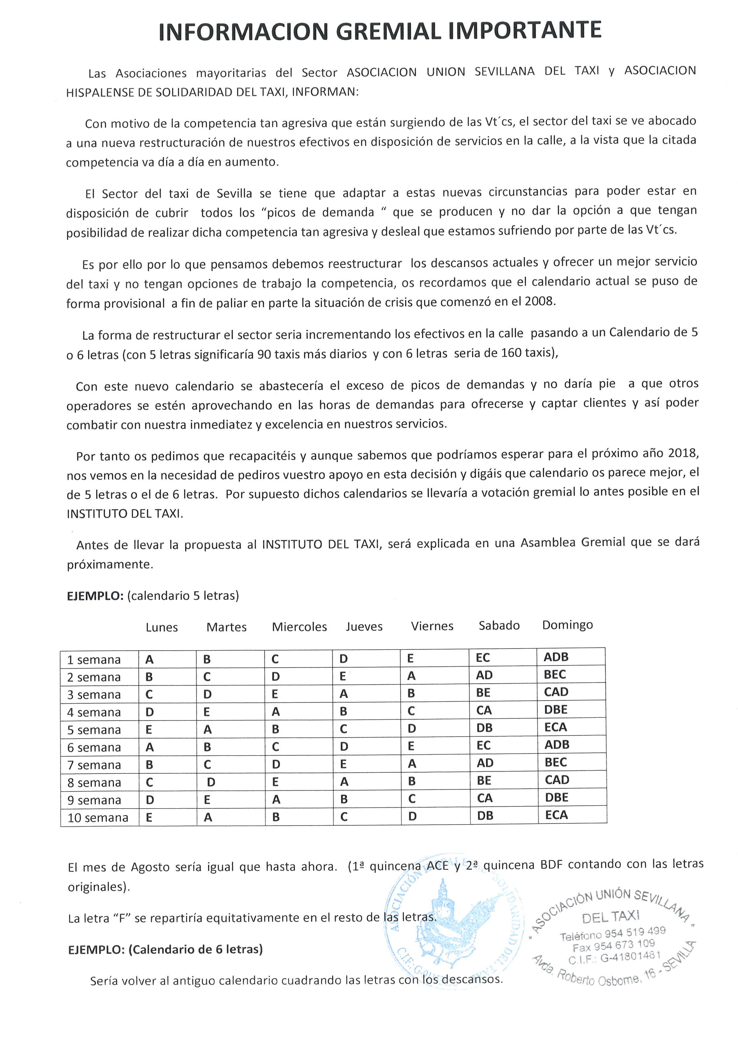 INFORMACION GREMIAL IMPORTANTE