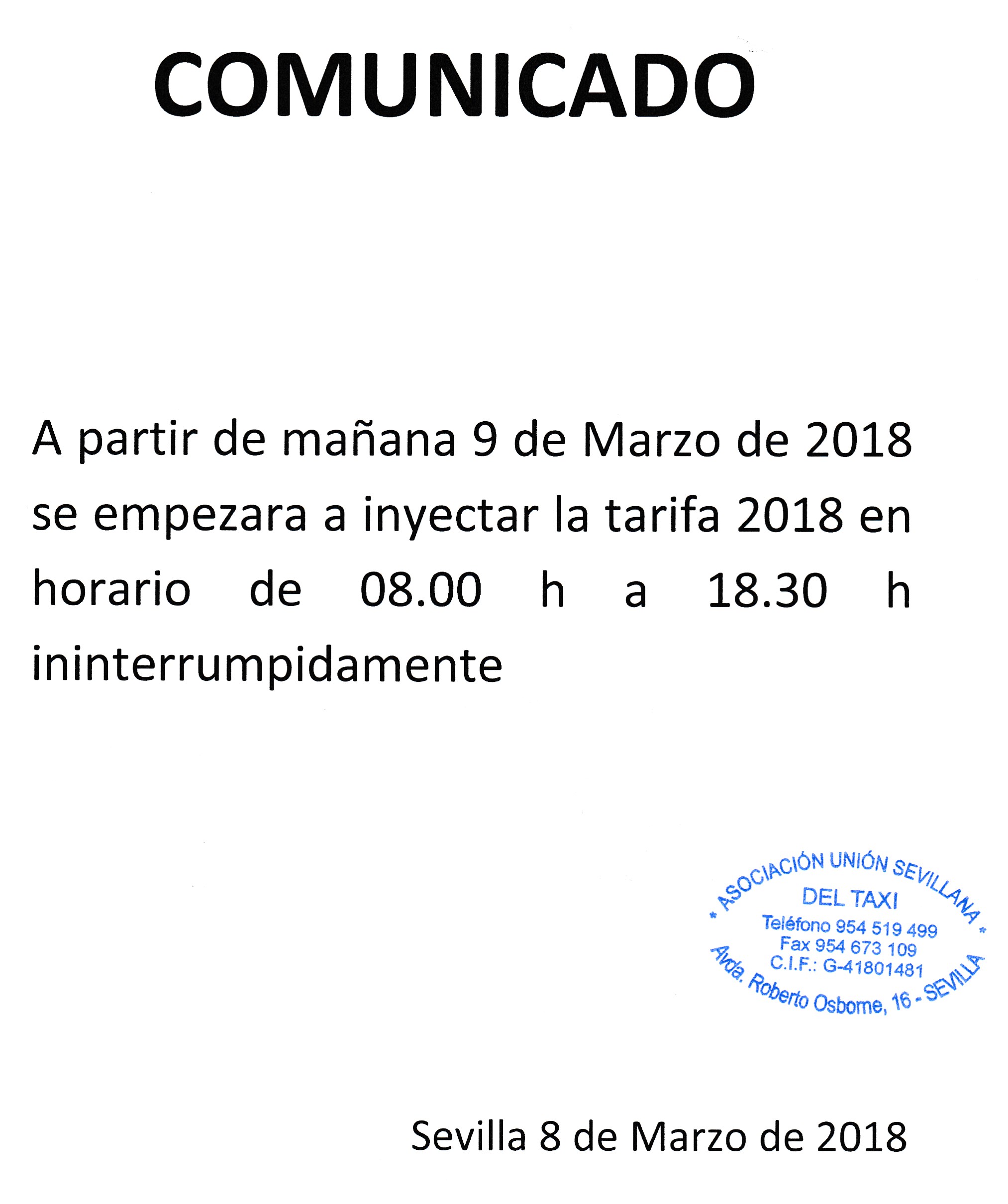 INYECCCION TARIFA 2018